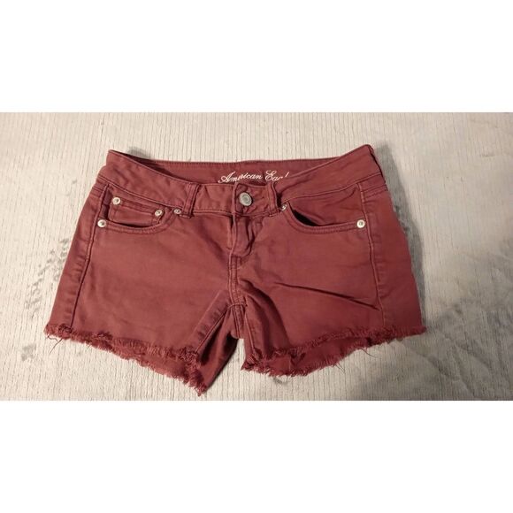 American Eagle size 2 Red Denim Cut Off Jean Shorts - Picture 1 of 4